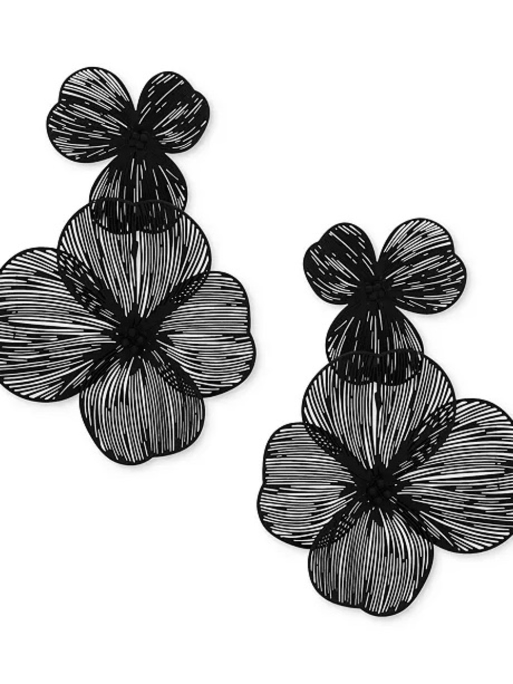 lonna & lilly Gold-Tone Openwork Flower Double Drop Earrings Black Floral